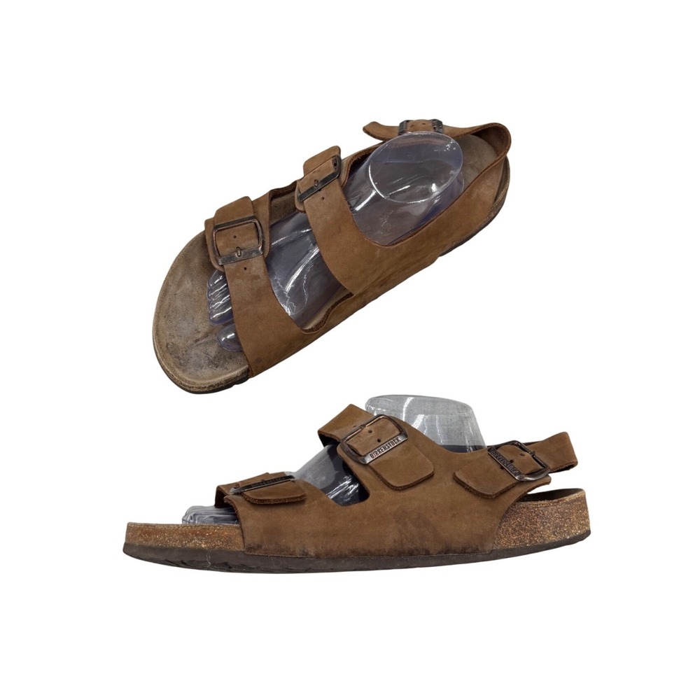 Birkenstock Milano Sandals Oiled Brown Leather Buckle Slip On Men's EU 45